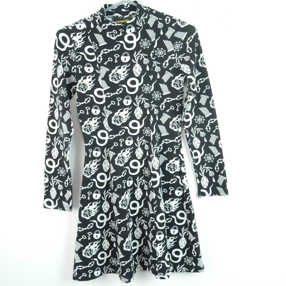Nooworks Small Tonya Dress While Odin‎ Sleeps Print Rockabilly Skater Mini Punk